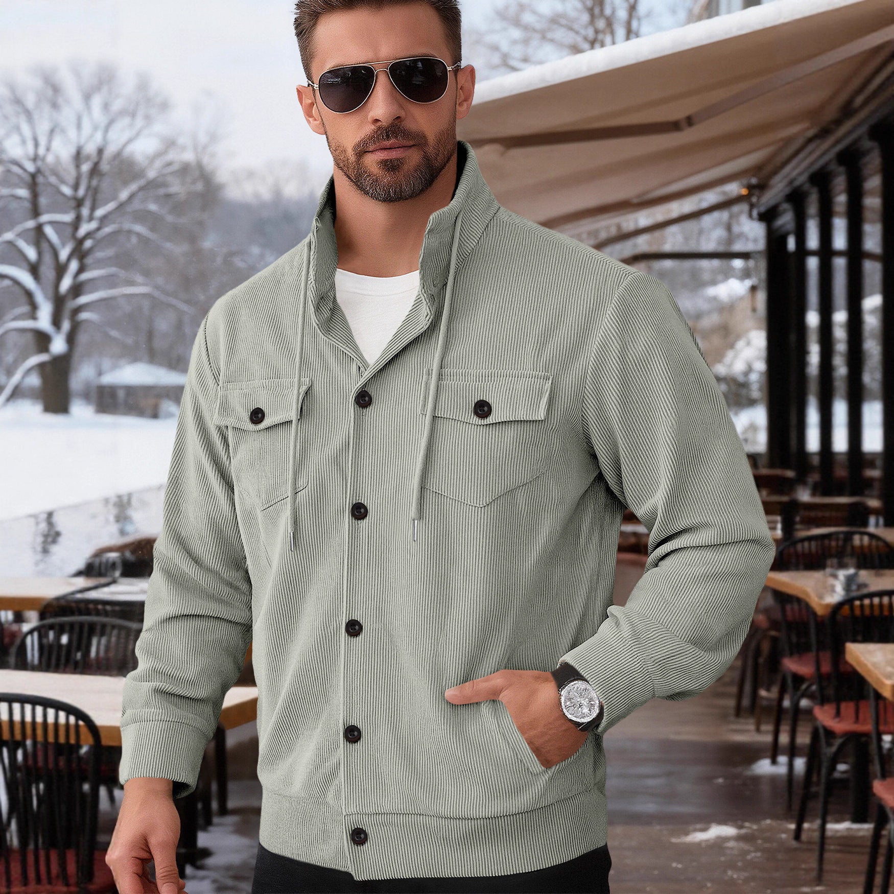 Sports Casual Polo Collar Corduroy Jacket For Men